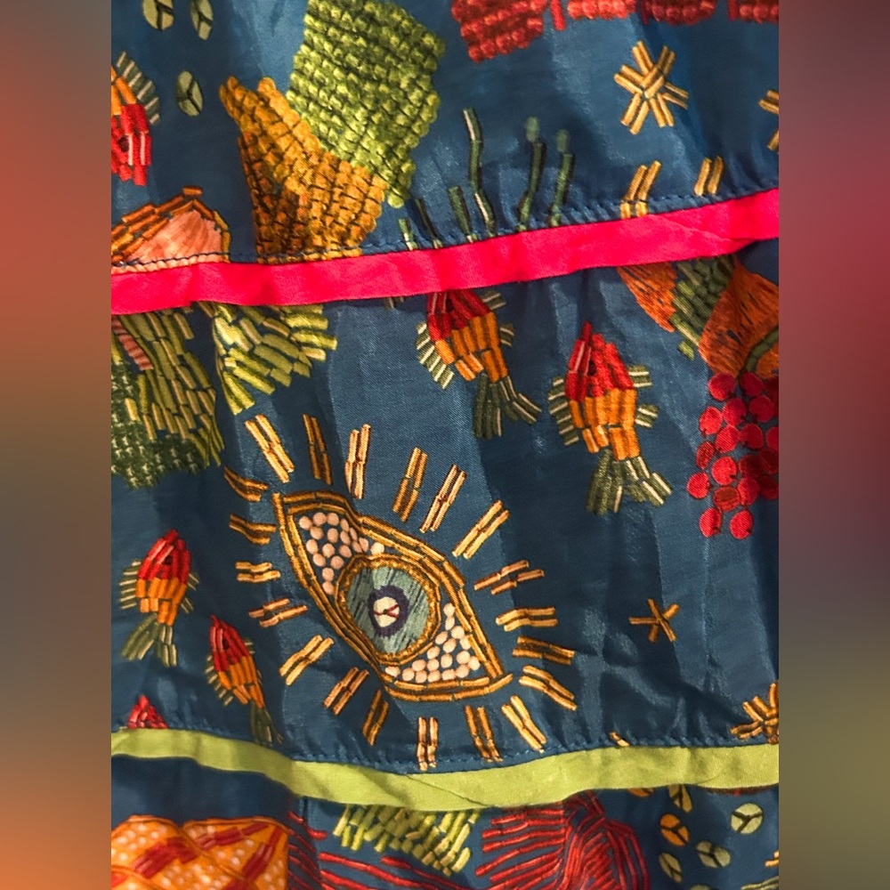 Farm Rio Sz Small Ocean Stories Mermaid Siren Maxi Tiered Dress Boho Sea witch - Picture 7 of 16
